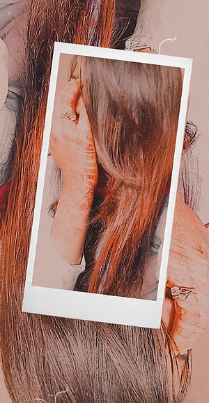 Polaroid photo of a woman with long hair and henna-adorned hand covering her face, Hidden face dp, girls hidden dp HD phone wallpaper