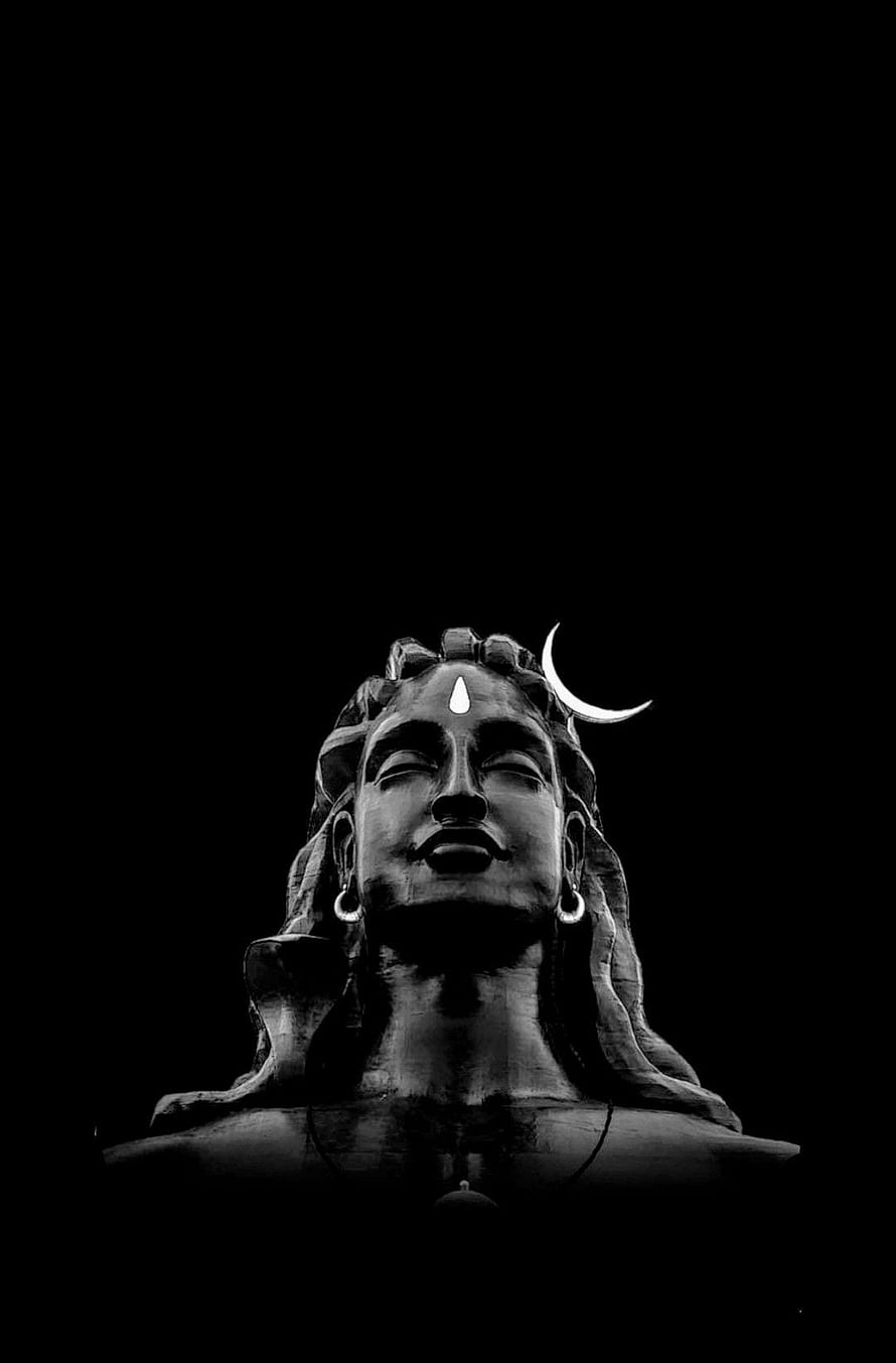 Adiyogi Statue Portrait with Crescent Moon and Third Eye Symbol HD phone wallpaper