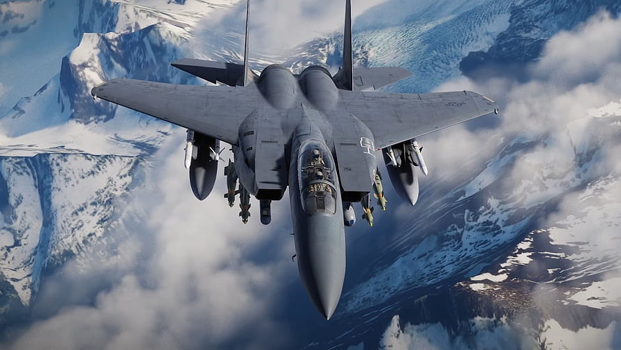DCS World Mirage F1 Fighter Jet Flying Over Snowy Mountain Peaks HD wallpaper
