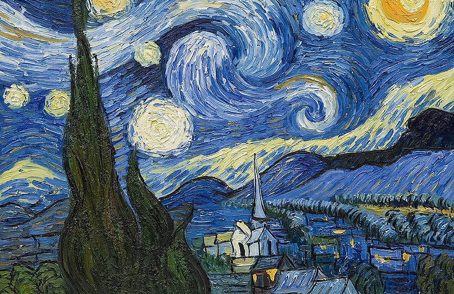 Vincent van Gogh The Starry Night Oil Painting with Swirling Sky and Village HD wallpaper