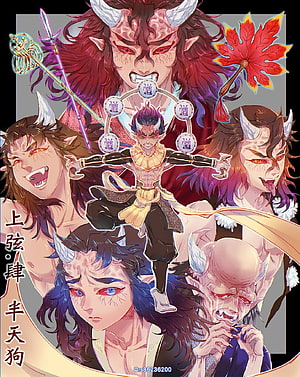 Hantengu Demon Slayer Character Design with Multiple Faces and Horns HD phone wallpaper