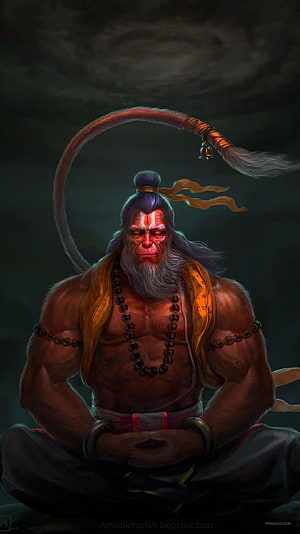 Hanuman in Deep Meditation with Glowing Eyes and Sacred Prayer Beads, ✅[5 Hanuman, hanuman HD phone wallpaper
