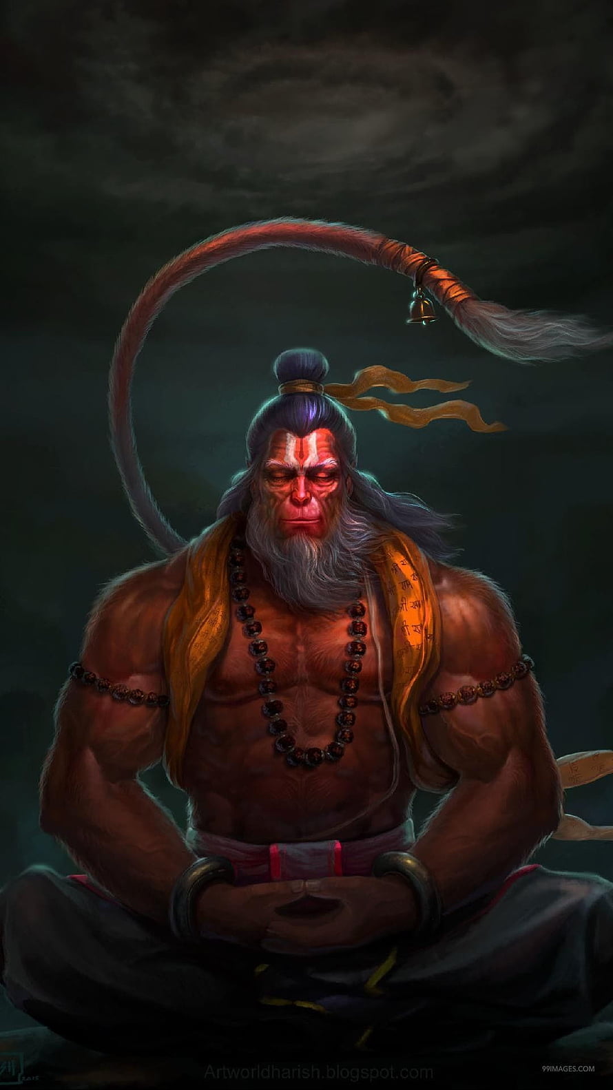 Hanuman in Deep Meditation with Glowing Eyes and Sacred Prayer Beads, ✅[5 Hanuman, hanuman HD phone wallpaper