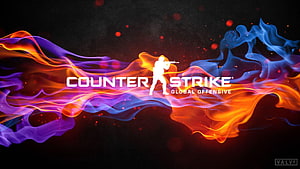 Counter-Strike Global Offensive Logo with Vibrant Colorful Smoke on Dark Background HD wallpaper