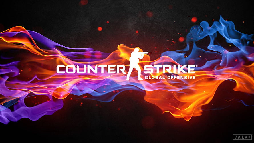 Counter-Strike Global Offensive Logo with Vibrant Colorful Smoke on Dark Background HD wallpaper