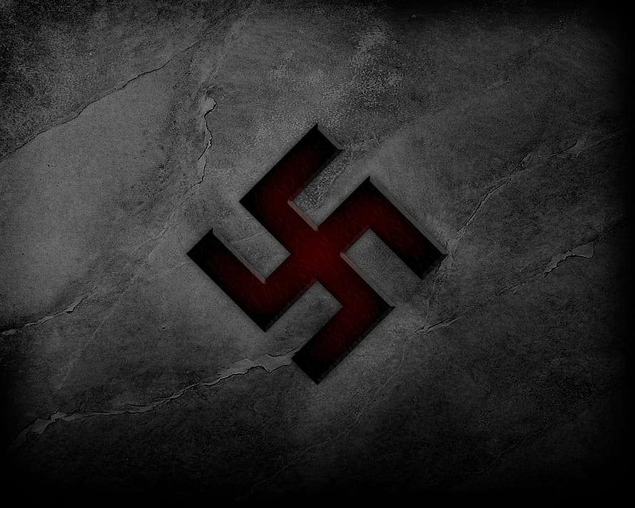 Dark Grunge Concrete Background With Red SS Emblem Carved Into Cracked Stone Surface HD wallpaper