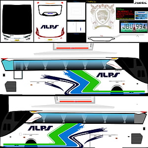 ALPS Bussid Bus Livery Design Template with Blue Green and White Graphic Wrap HD phone wallpaper