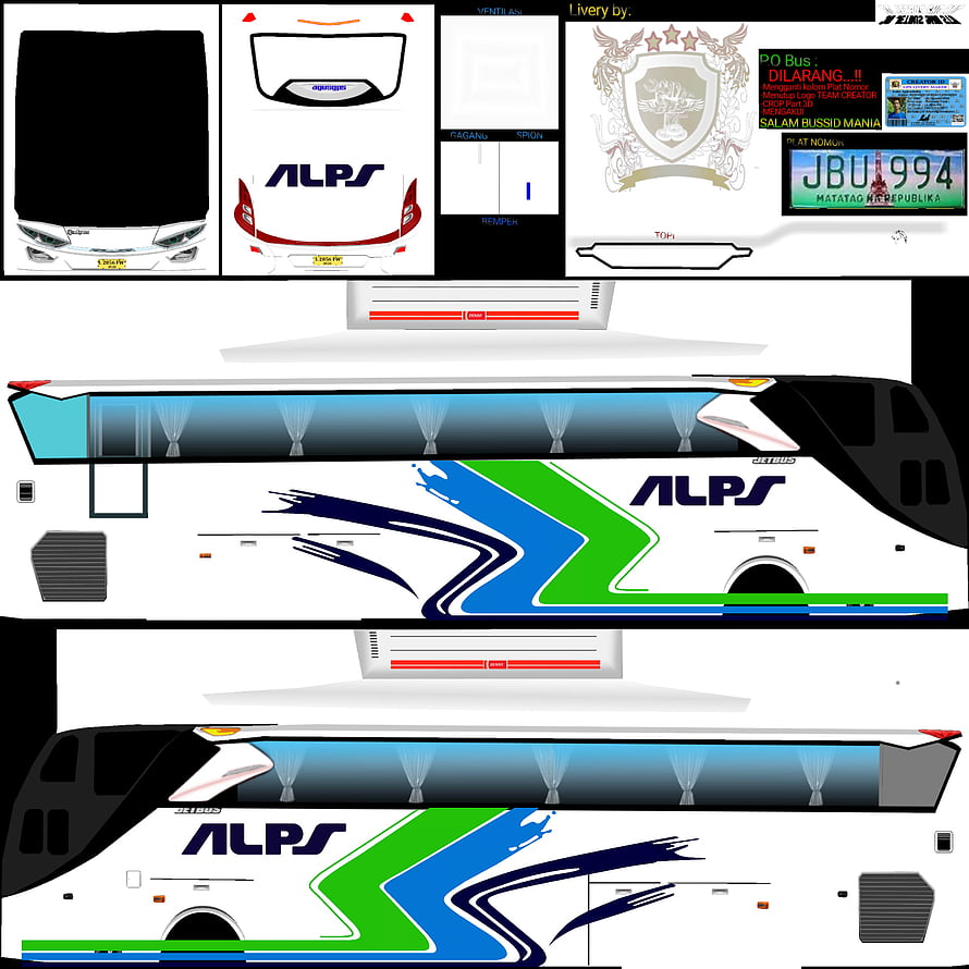 ALPS Bussid Bus Livery Design Template with Blue Green and White Graphic Wrap HD phone wallpaper