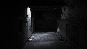 Dark Abandoned Corridor with Graffiti and Creepy Atmosphere HD wallpaper