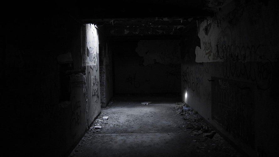 Dark Abandoned Corridor with Graffiti and Creepy Atmosphere HD wallpaper