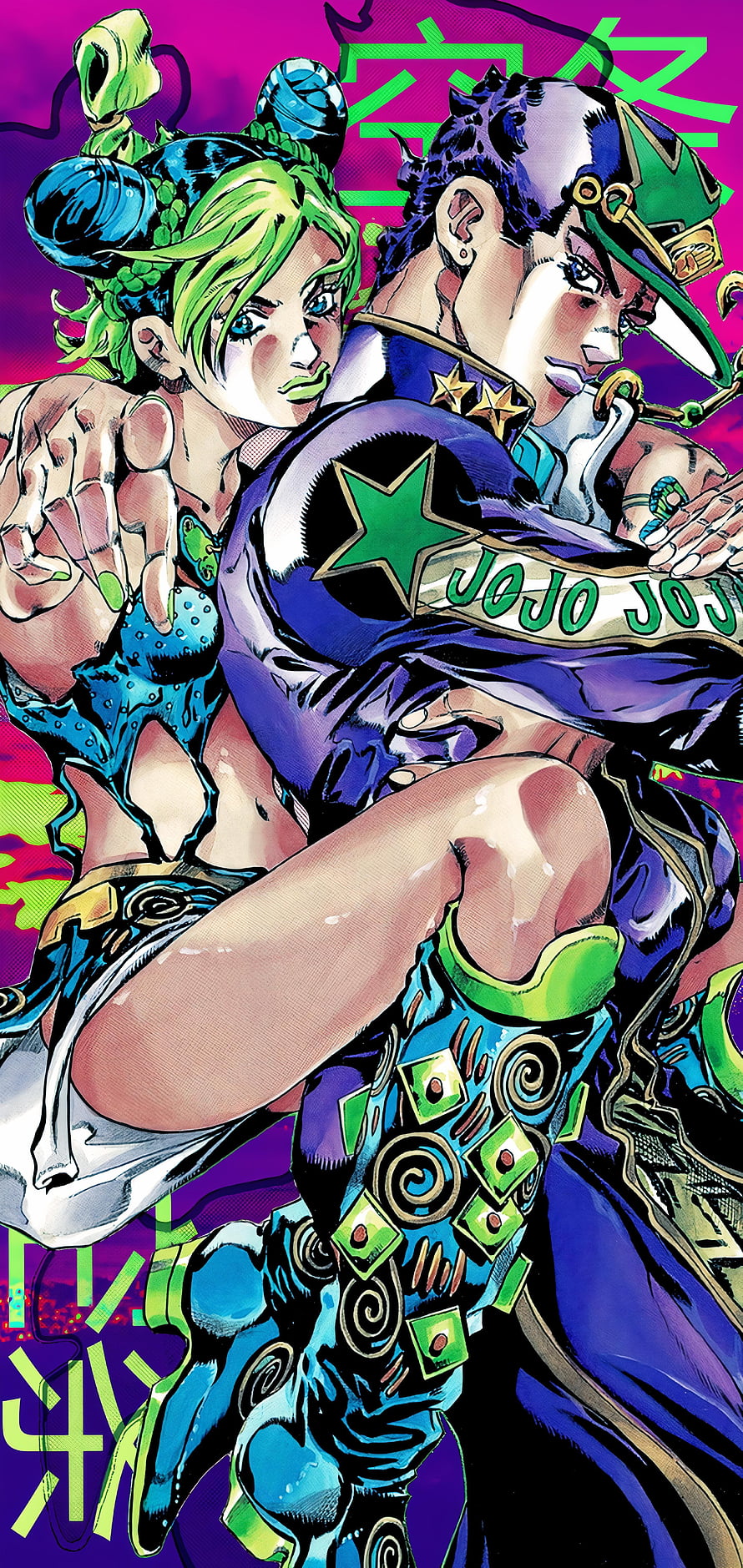 Jolyne and Jotaro from JoJo's Bizarre Adventure Part 6 Stone Ocean in Vibrant Manga Art HD phone wallpaper
