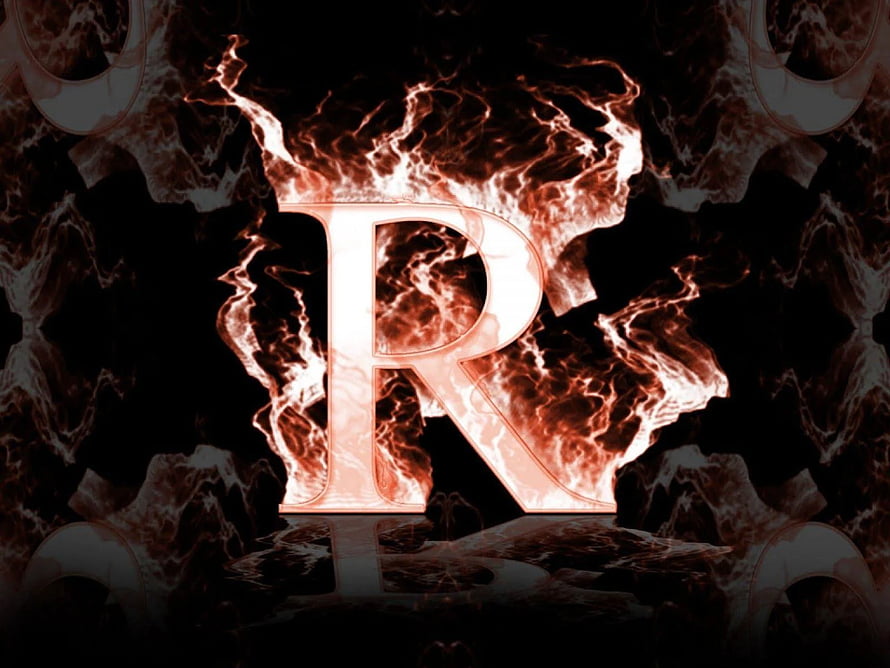 Flaming Letter R with Fiery Smoke Effects on Dark Background HD wallpaper