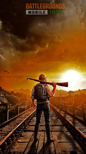 Battlegrounds Mobile India Soldier on Rusty Railway Bridge at Sunset HD phone wallpaper