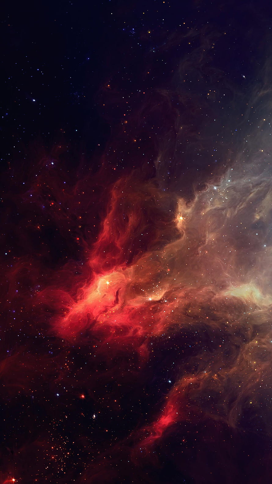 Vibrant Red and Orange Nebula Clouds in Deep Space with Scattered Stars HD phone wallpaper