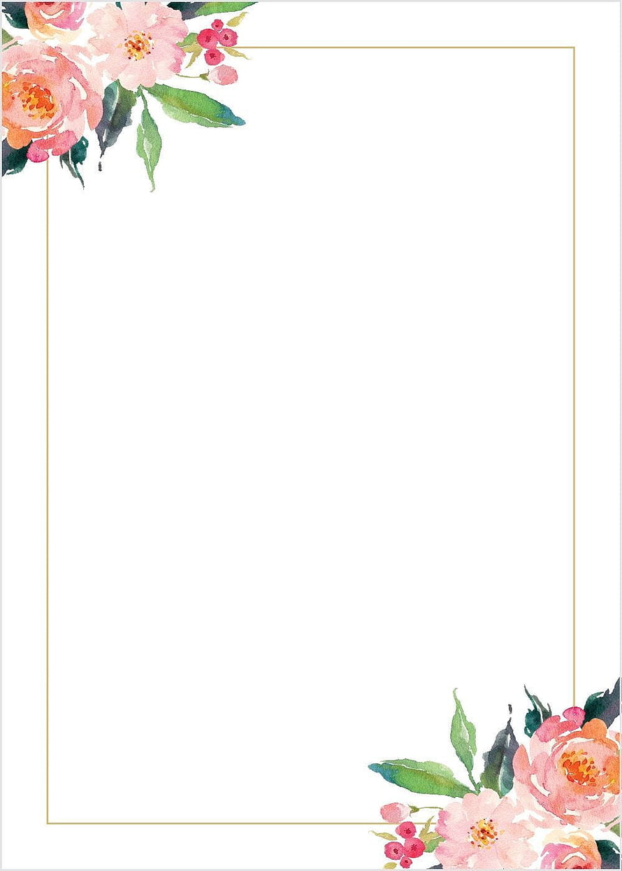 Elegant Watercolor Floral Wedding Invitation Card Template with Gold Border HD phone wallpaper