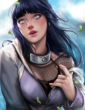 Hinata Hyuga Anime Character Portrait with Village Headband and Flowing Dark Hair HD phone wallpaper