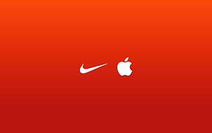 Nike and Apple Logos on Vibrant Red Gradient Background HD wallpaper