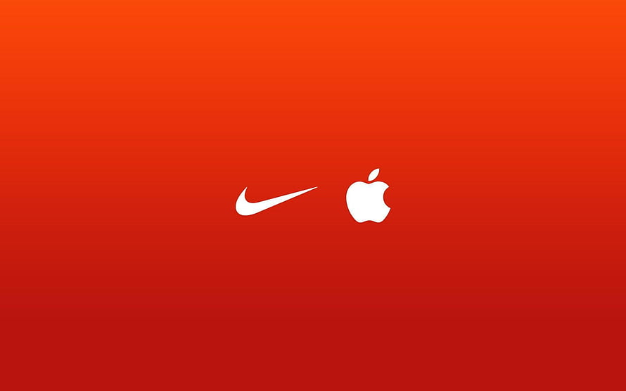 Nike and Apple Logos on Vibrant Red Gradient Background HD wallpaper