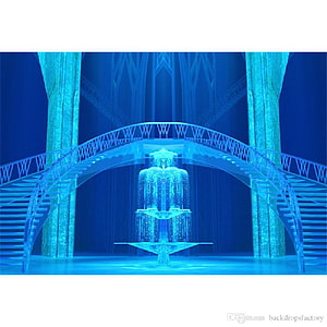 Frozen Palace Interior Backdrop with Ice Fountain and Arched Staircase HD phone wallpaper