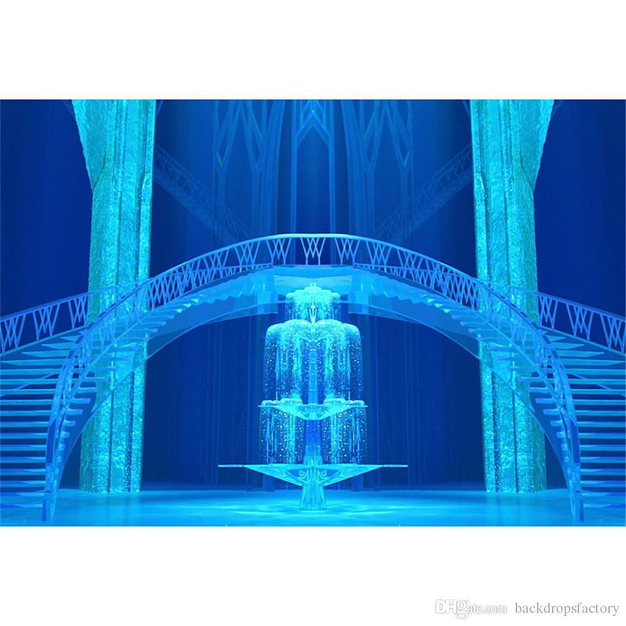 Frozen Palace Interior Backdrop with Ice Fountain and Arched Staircase HD phone wallpaper
