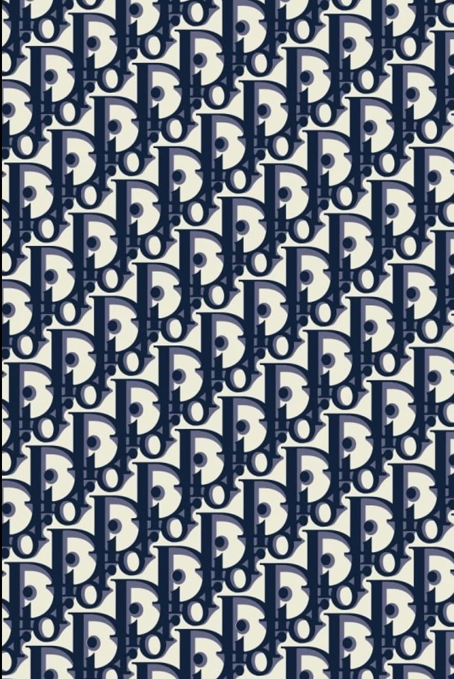 Dior Oblique Monogram Pattern in Navy and Cream HD phone wallpaper