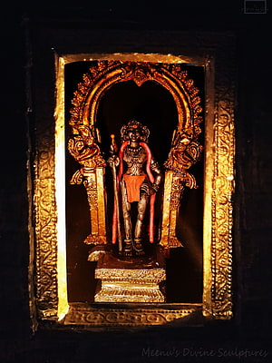 Palani Murugan Moolavar Deity Statue in Ornate Golden Temple Niche HD phone wallpaper