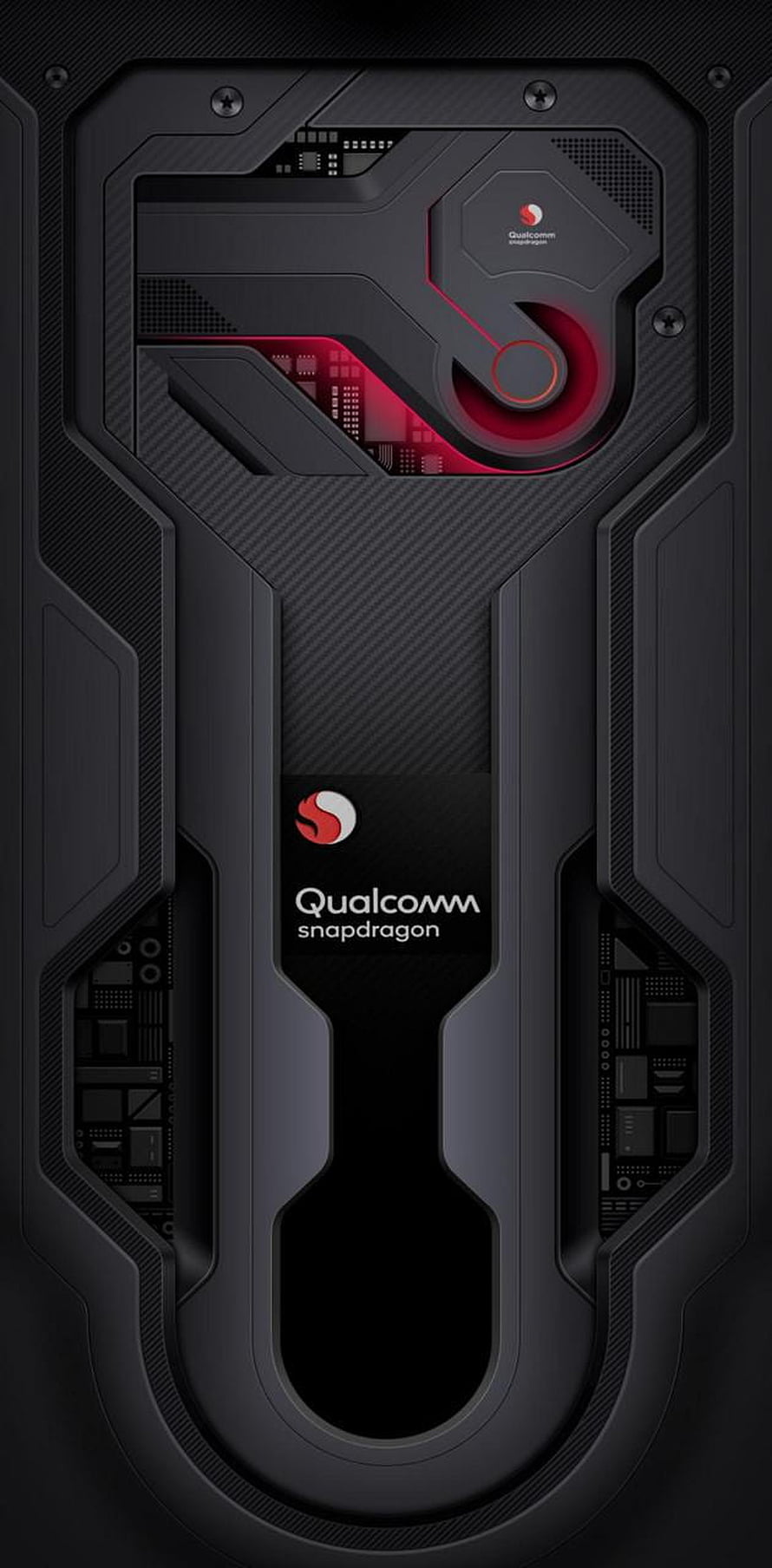 Qualcomm Snapdragon Gaming Phone Concept with Exposed Circuitry and Red Accents HD phone wallpaper