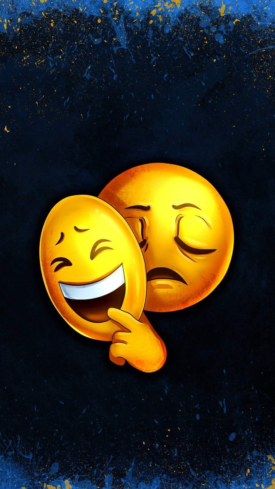 Laughing and Sad Emoji Faces on Dark Textured Background HD phone wallpaper
