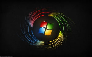 Windows Vista Logo with Vibrant Swirling Light Trails on Black Background HD wallpaper