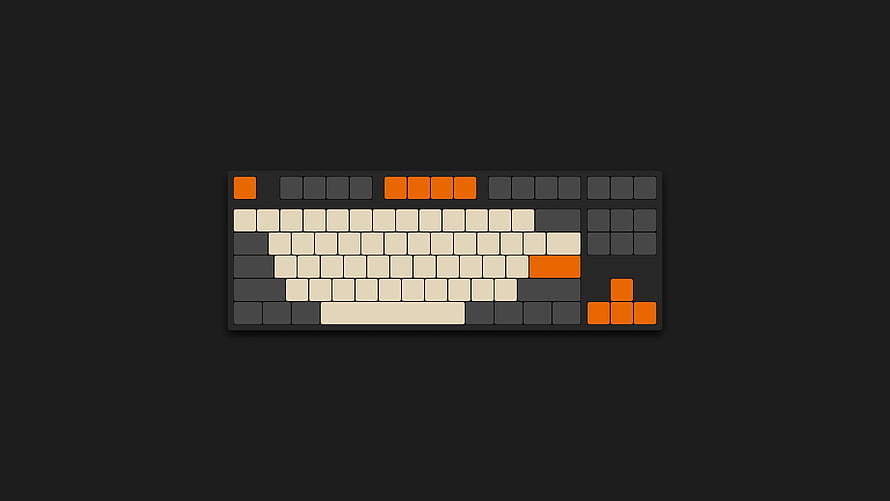 Minimalist Mechanical Keyboard Illustration with Orange and Cream Keycaps on Dark Background HD wallpaper