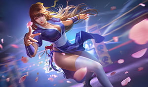 Kasumi from Dead or Alive in Dynamic Action Pose with Floating Petals HD wallpaper