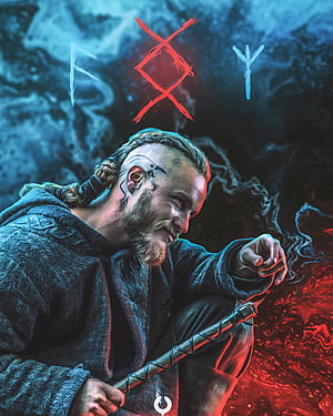 Ragnar Lothbrok Viking Warrior with Runes and Staff in Dramatic Fantasy Art HD phone wallpaper