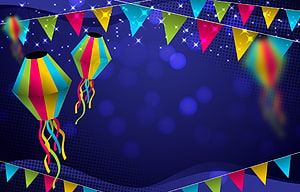 Festa Junina Festival Night Scene with Colorful Lanterns and Bunting Banners HD wallpaper