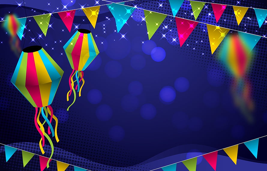 Festa Junina Festival Night Scene with Colorful Lanterns and Bunting Banners HD wallpaper