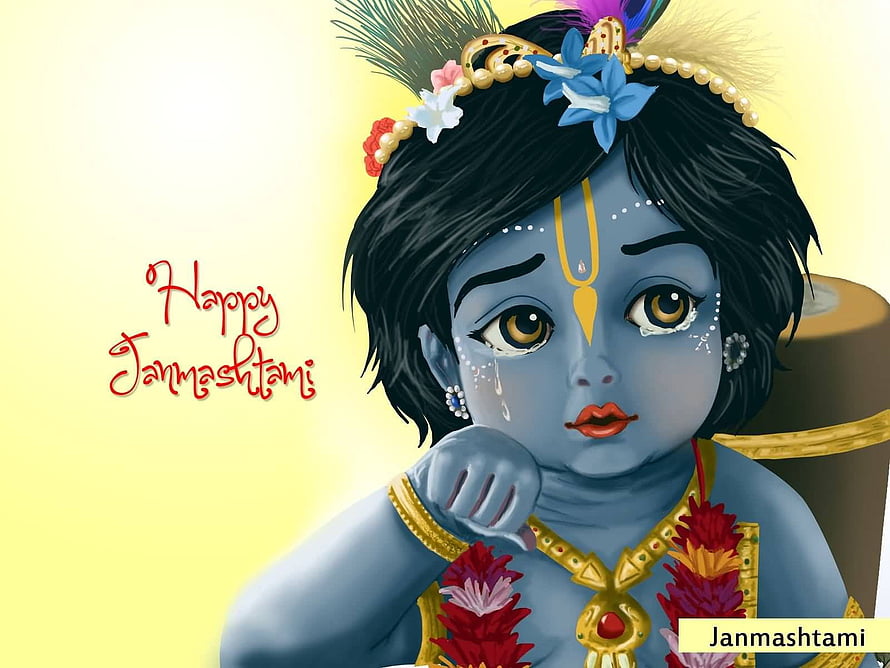 Crying Baby Krishna Digital Art for Janmashtami Celebration HD wallpaper
