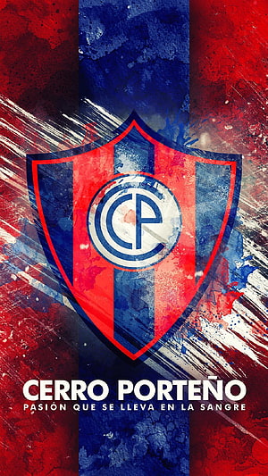 Cerro Porteño Football Club Crest with Grunge Texture and Red Blue Stripes HD phone wallpaper