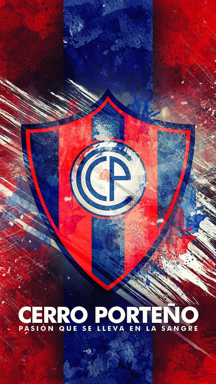 Cerro Porteño Football Club Crest with Grunge Texture and Red Blue Stripes HD phone wallpaper