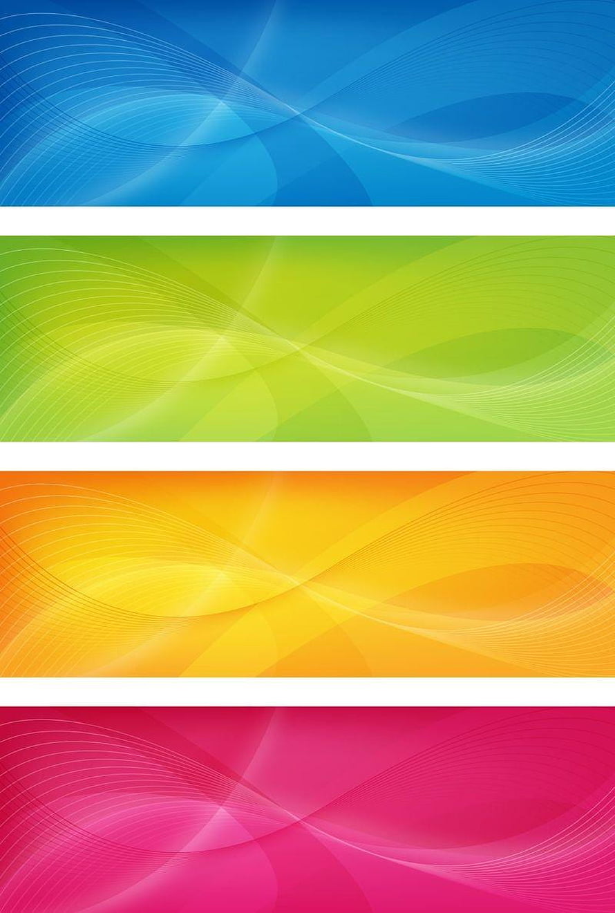 Four Colorful Abstract Wave Banners in Blue, Green, Orange, and Pink HD phone wallpaper