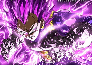 Vegeta Ultra Ego Transformation with Purple Aura and Lightning Energy HD wallpaper