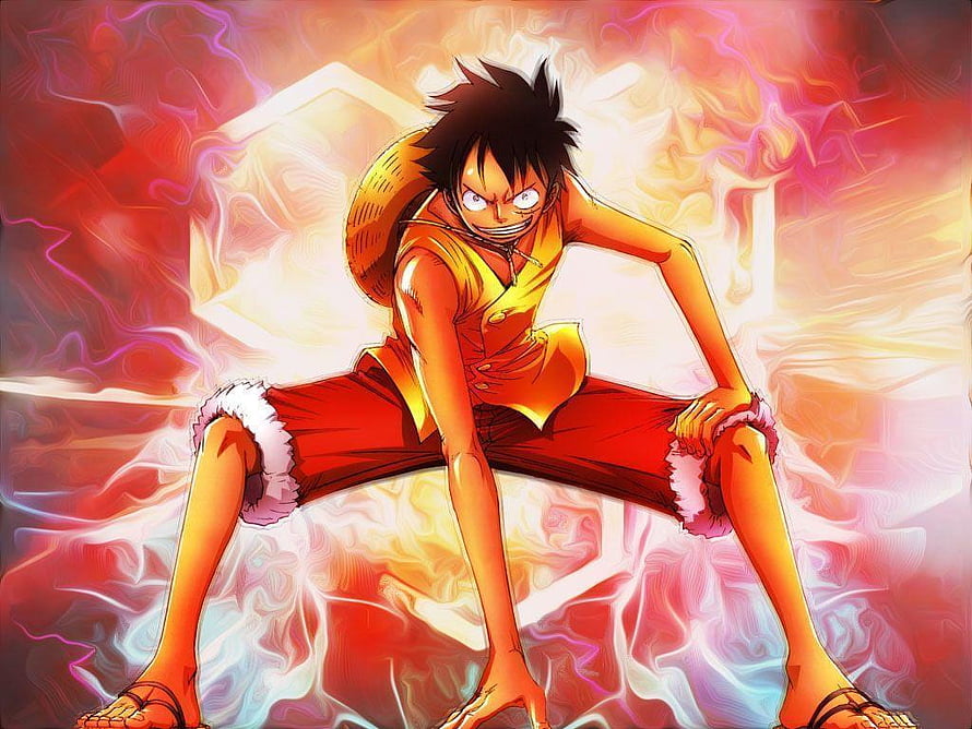 Monkey D. Luffy in Gear Second Form with Fiery Aura and Intense Battle Stance HD wallpaper