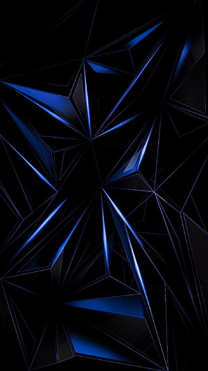 Dark Blue Geometric Abstract Art with Sharp Angular Facets and Glowing Edges HD phone wallpaper
