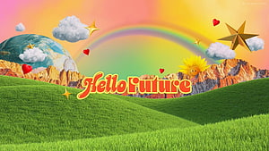 NCT Dream Hello Future Concept Art with Rainbow, Rolling Hills, and Smiling Sunflower HD wallpaper