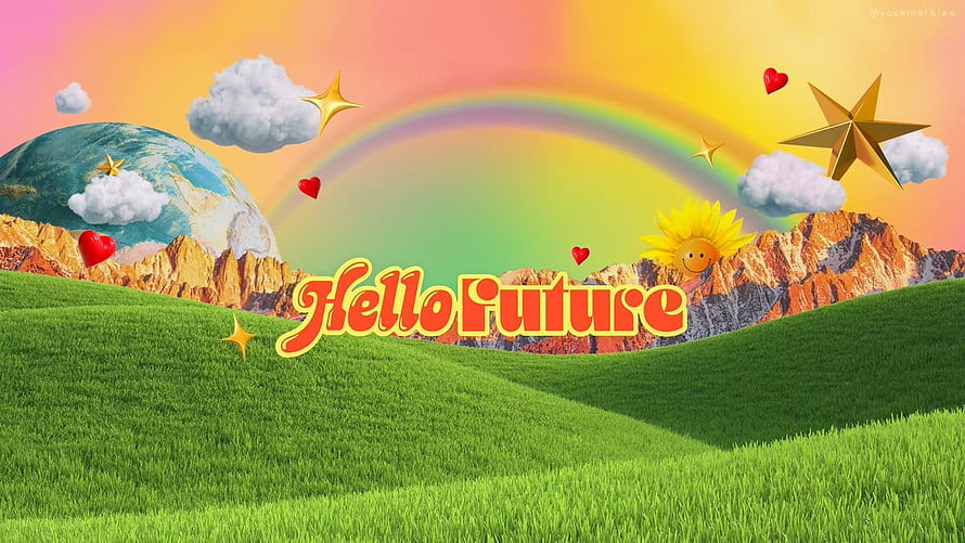 NCT Dream Hello Future Concept Art with Rainbow, Rolling Hills, and Smiling Sunflower HD wallpaper