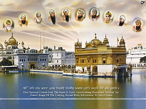 Golden Temple Amritsar with Portraits of the Ten Sikh Gurus and Gurbani HD wallpaper