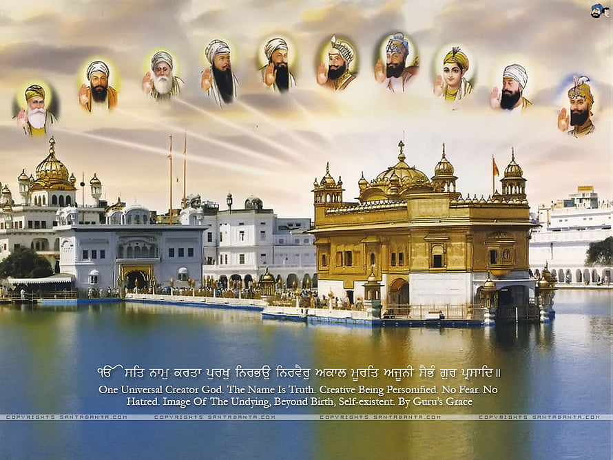 Golden Temple Amritsar with Portraits of the Ten Sikh Gurus and Gurbani HD wallpaper