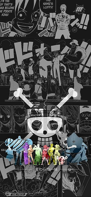 One Piece Straw Hat Pirates Black and White Manga Collage Wallpaper HD phone wallpaper