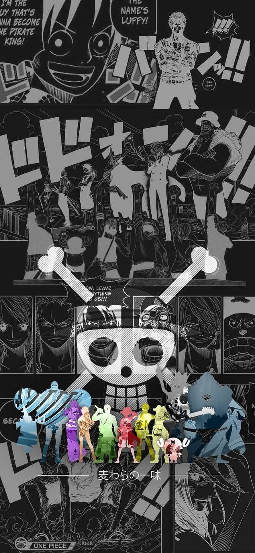 One Piece Straw Hat Pirates Black and White Manga Collage Wallpaper HD phone wallpaper