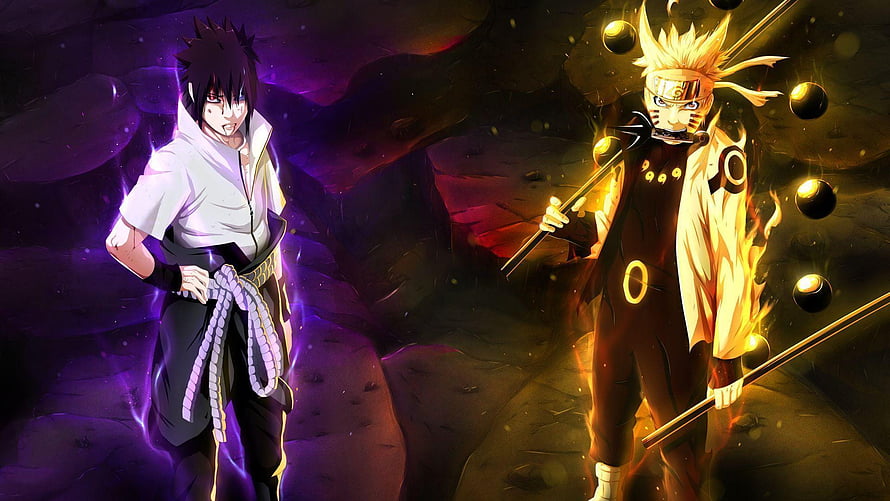 Naruto and Sasuke in Six Paths Sage Mode Confrontation HD wallpaper
