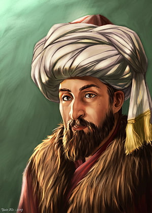 Mehmed II Digital Portrait in Traditional Ottoman Turban and Fur Garment HD phone wallpaper