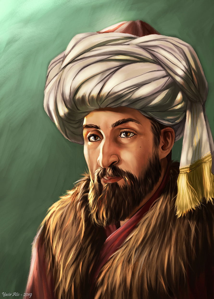 Mehmed II Digital Portrait in Traditional Ottoman Turban and Fur Garment HD phone wallpaper